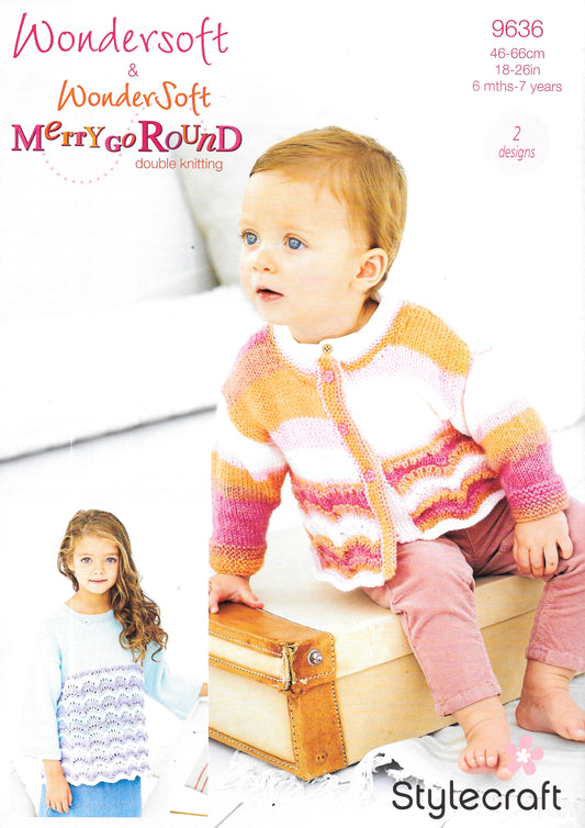 9636 Stylecraft knitting pattern. Child's Cardigan/Sweater. Double Knitting