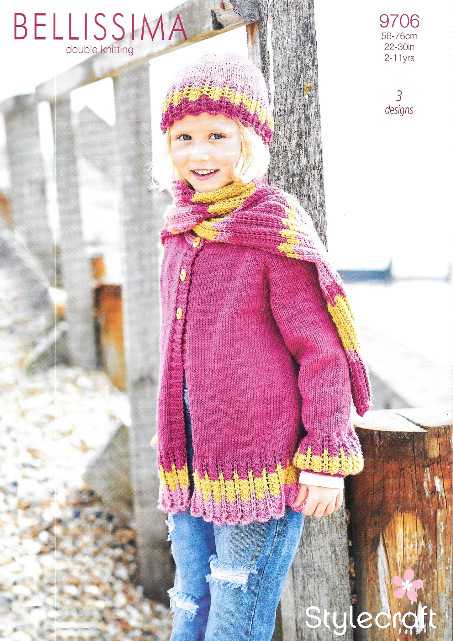 9706 Stylecraft knitting pattern. Child's Sweater/Scarf/Hat.  Double Knitting