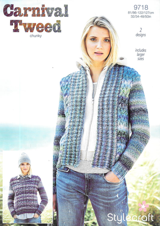 9718 Stylecraft knitting pattern. Lady's Sweater/Cardigan. Chunky