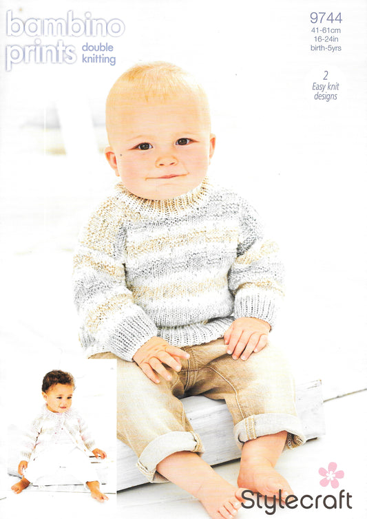 9744 Stylecraft knitting pattern. Child's Sweater/Cardigan. Double Knitting