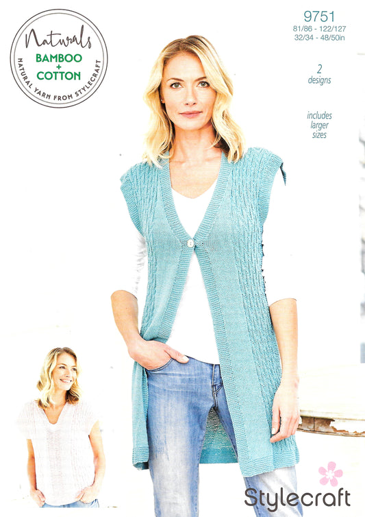 Stylecraft 9751 DK knitting pattern. Lady's Sweater and Waistcoat