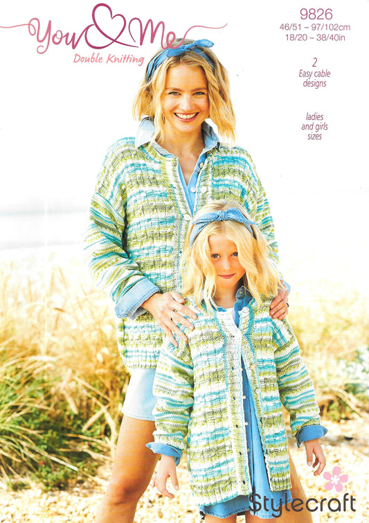 9826 Stylecraft dk lady's / child's cardigan knitting pattern