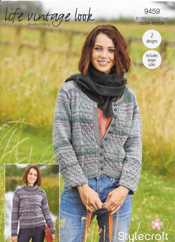 9459 Stylecraft Life Vintage dk ladies jumper and cardigan knitting pattern