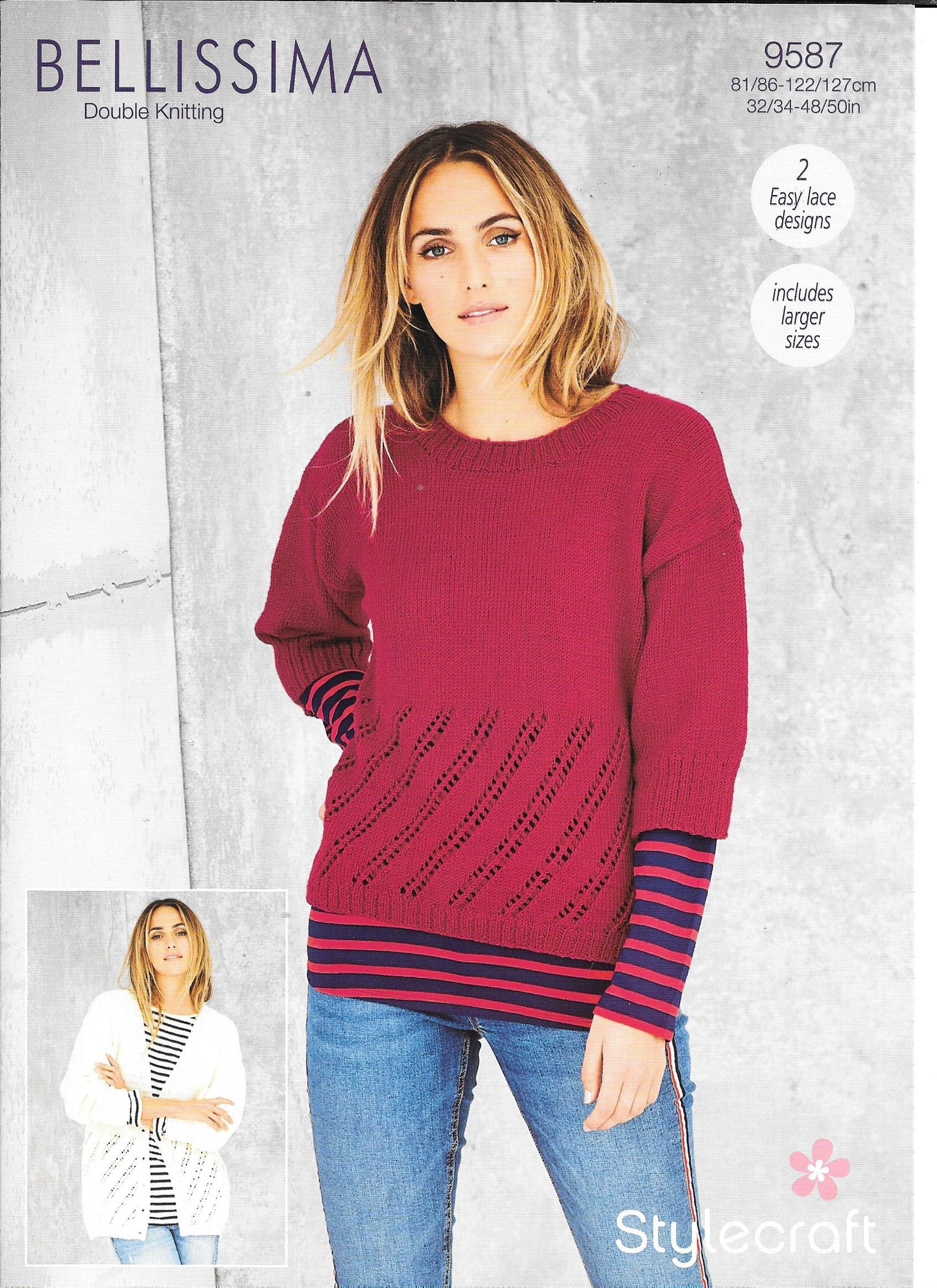 9587 Stylecraft Bellissima ladies jumper and cardigan knitting pattern