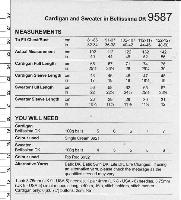 9587 Stylecraft Bellissima ladies jumper and cardigan knitting pattern