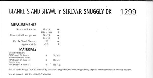 Sirdar 1299 Snuggly DK Pattern for Baby Blankets and Shawls crochet pattern