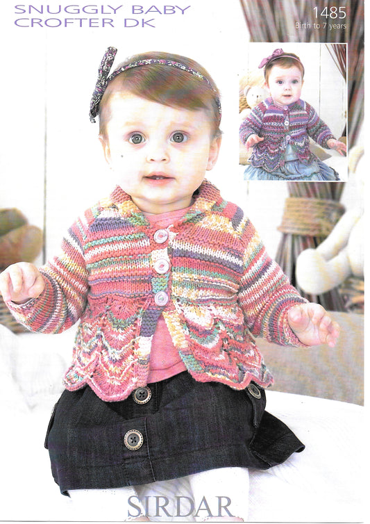 1485 Sirdar Snuggly DK Pattern for Child's Cardigan Knitting Pattern