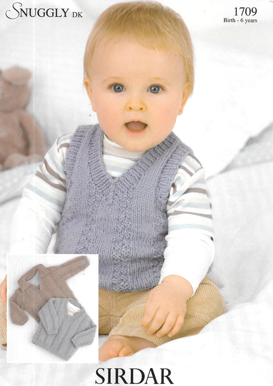 1709 Sirdar Snuggly DK Preloved Knitting Pattern for Childs Sweaters and Tank Top