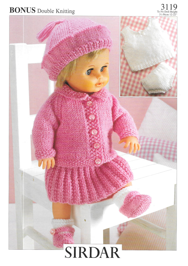 Sirdar 3119 Knitting Pattern - DK Doll's Clothes - 12-22" tall doll
