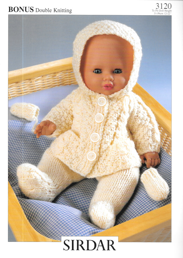 Sirdar 3120 Knitting Pattern - Doll's Clothes DK 12-22" tall doll