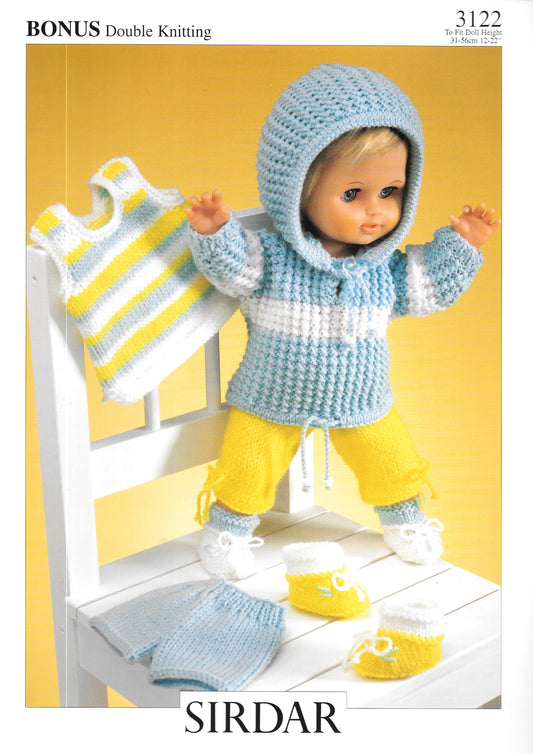 Sirdar 3122 Knitting Pattern - Doll's Clothes DK - 12-22" Tall doll