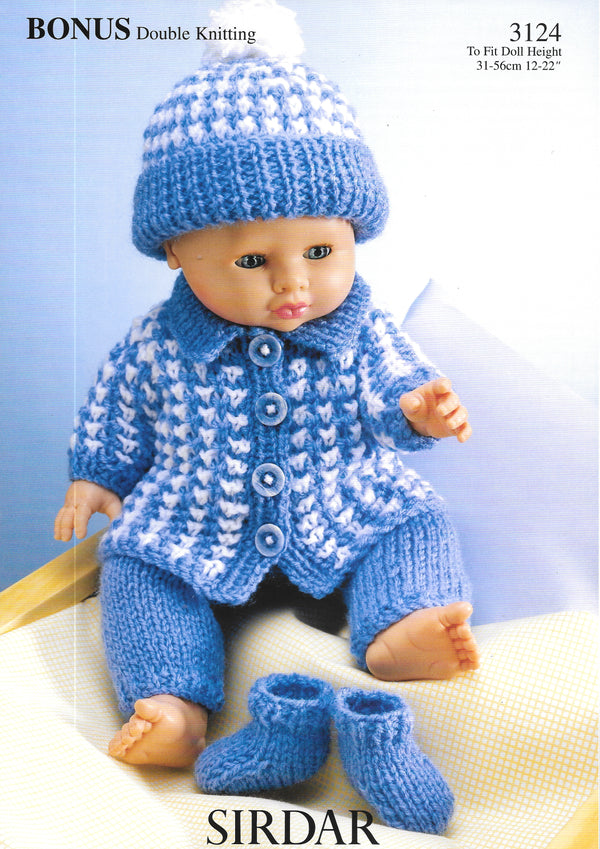Sirdar 3124 Knitting Pattern - Doll's Clothes DK 12-22" tall doll