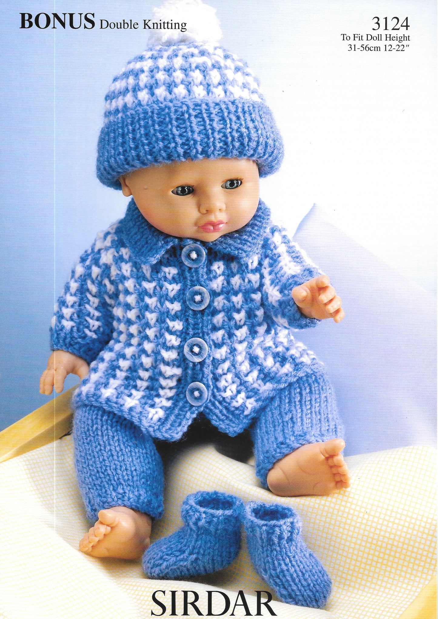 3124 Sirdar Knitting Pattern. Doll's Clothes Double Knitting Yarn. 12-22" tall doll