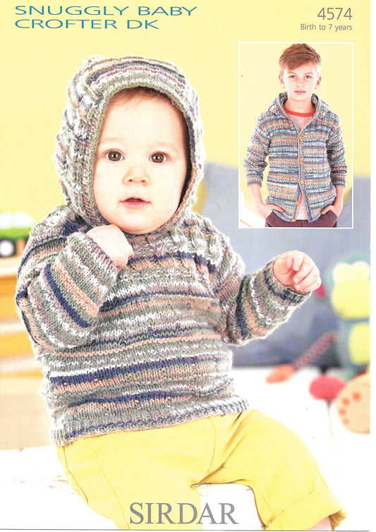 4574 Sirdar Snuggly DK Pattern for Hooded Jacket and Sweater Knitting Pattern