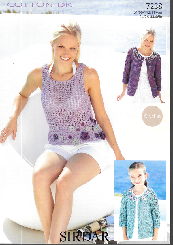 7238 Sirdar ladies sweater/cardigan DK Crochet Pattern