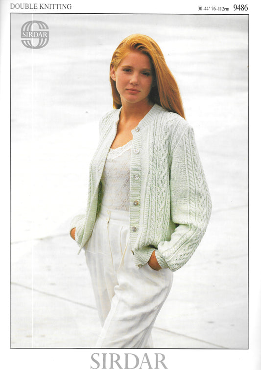 9486 Sirdar Knitting Pattern. Lady's cable cardigan DK. 30-44" chest