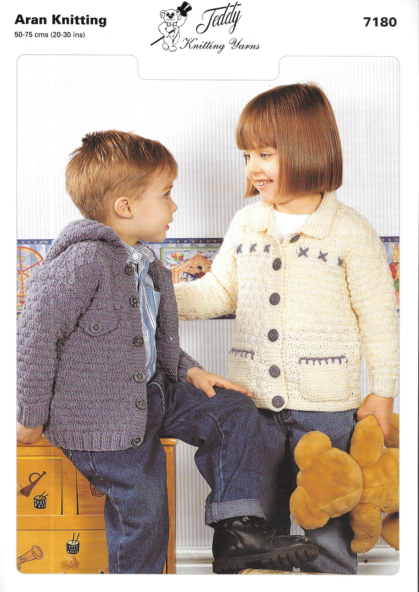 7180 Teddy knitting pattern. Child's cardigans.  Aran