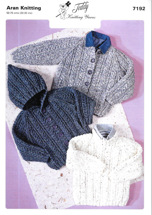 7192 Teddy knitting pattern. Child's cardigans.  Aran