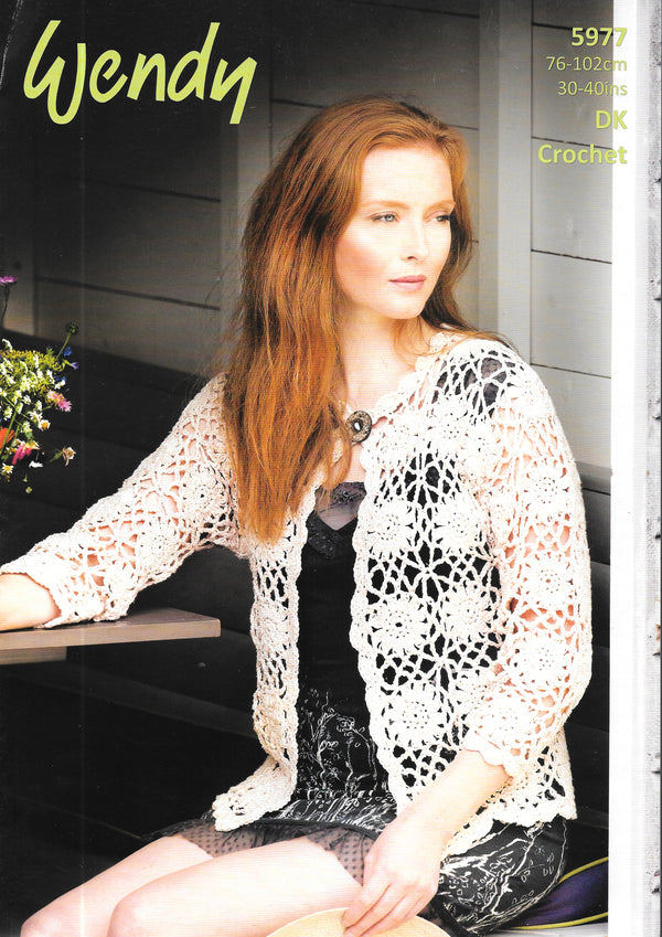 5977  Wendy. Lady's motif cardigan. 4ply  Crochet Pattern