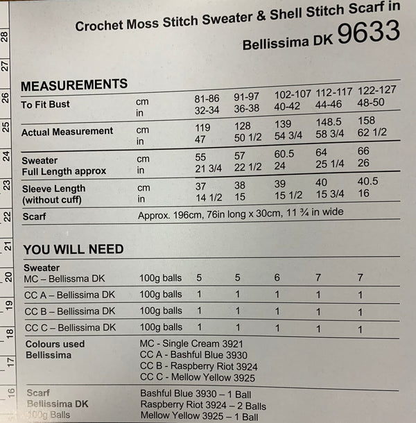 9633 Stylecraft Bellissima dk ladies sweater and scarf crochet pattern