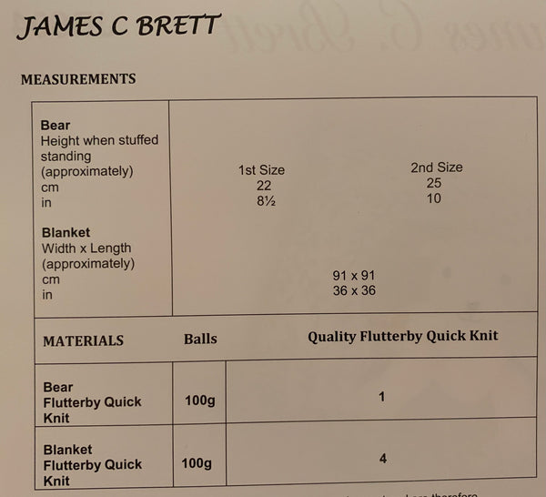 JB604 James C Brett quick knit baby blanket and teddy knitting pattern