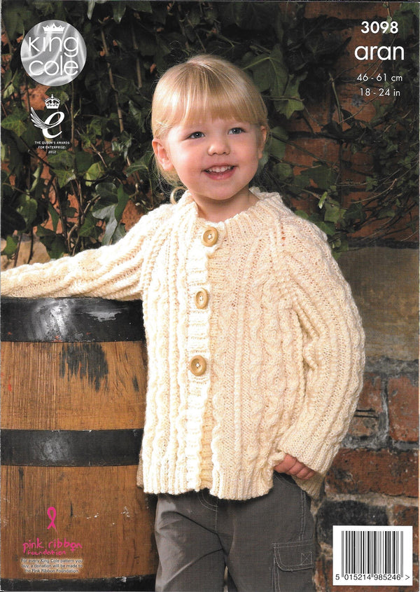 King Cole 3098 - Aran Child Hooded Jacket, Sweater and Coat Knitting Pattern