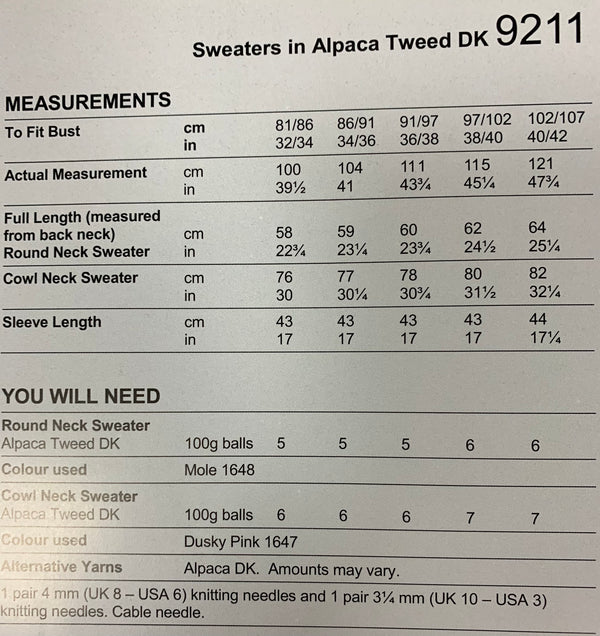 9211 Stylecraft Alpaca  Tweed dk ladies sweater knitting pattern
