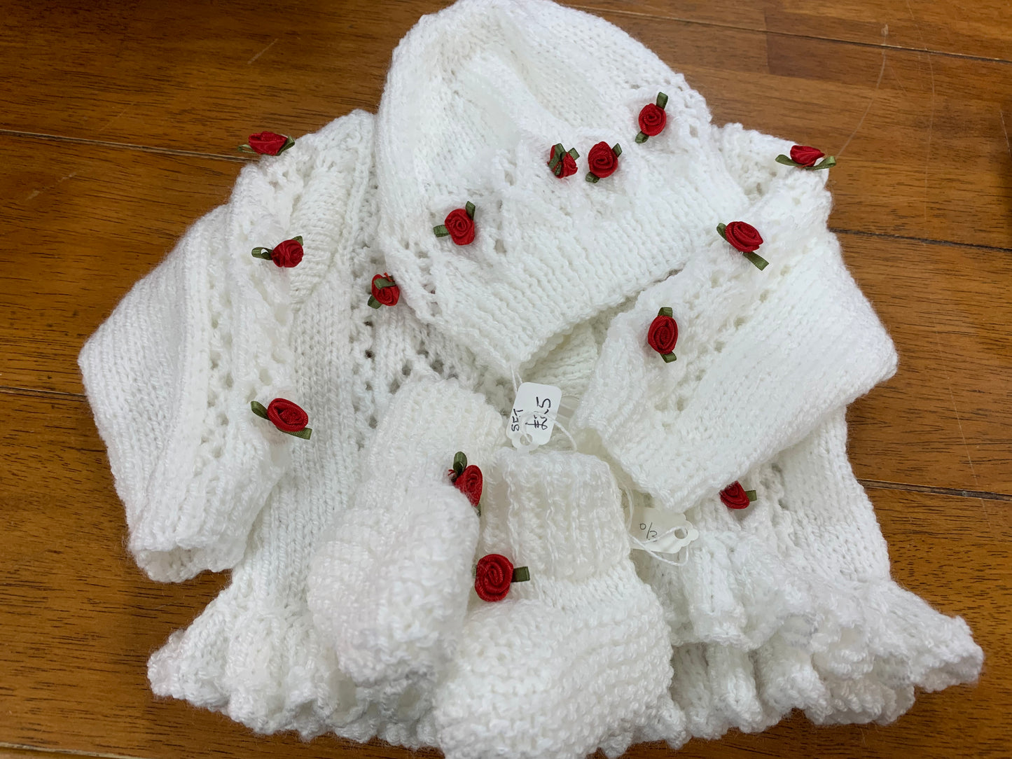 Handmade Rose cardigan, Hat and Bootees