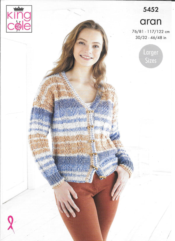 5452 - King Cole Drifter Aran Ladies Cardigan and Sweater Knitting Pattern
