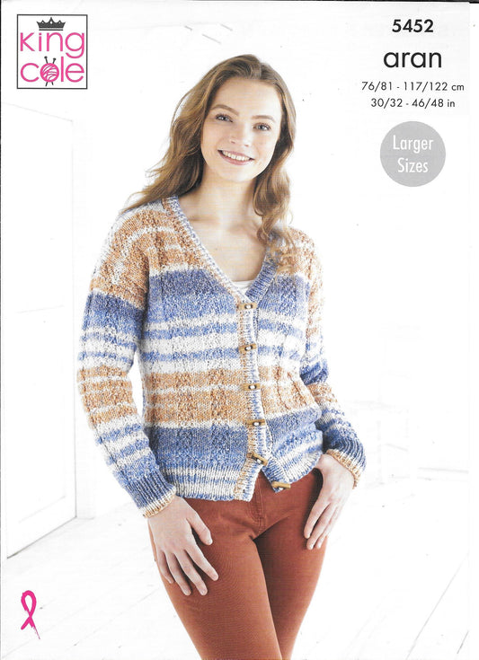 5452 - King Cole Drifter Aran Ladies Cardigan and Sweater Knitting Pattern