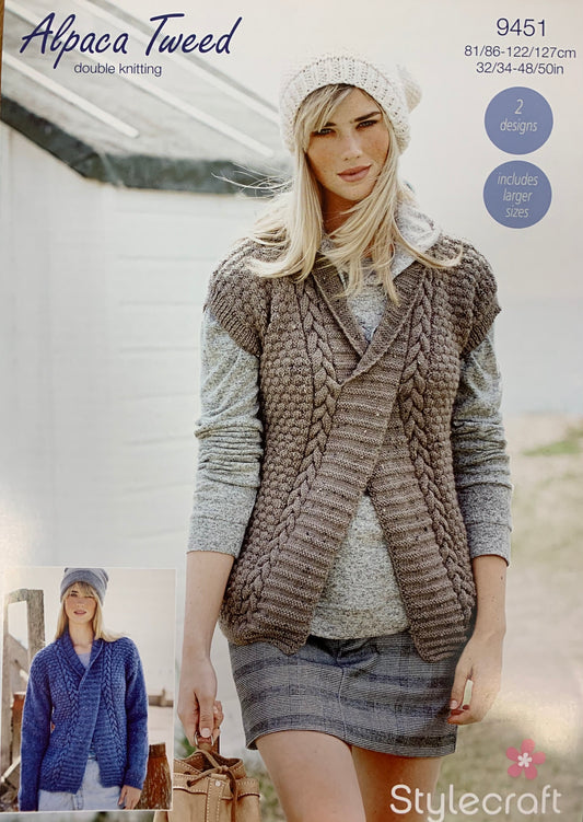 9451 Stylecraft Alpaca Tweed dk ladies sweater and slipover knitting pattern