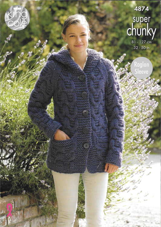 4874 King Cole Super Chunky ladies cardigan and sweater knitting pattern