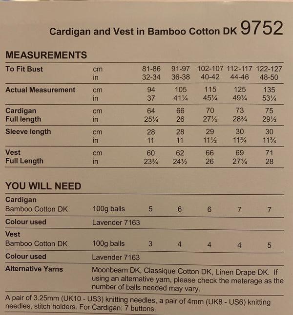 Stylecraft 9752 Naturals Bamboo & Cotton DK Ladies Cardigan & Vest knitting pattern