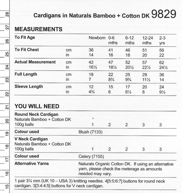 Stylecraft 9829 Naturals Bamboo and Cotton Baby Cardigans knitting pattern