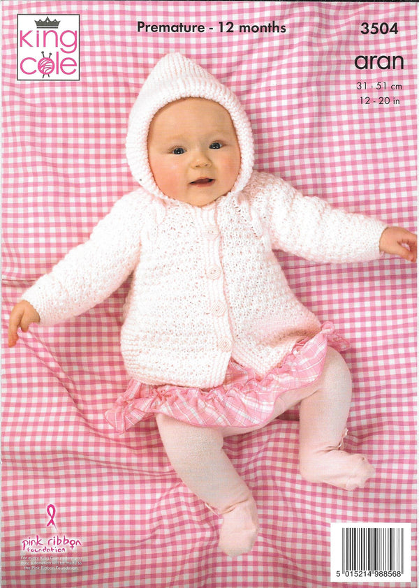 King Cole 3504 King - Aran Comfort premature baby All-in-one, Coat and Hat knitting pattern