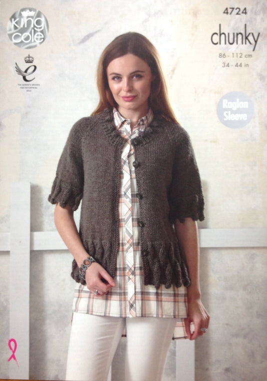 4724 King Cole chunky ladies tunic and cardigan knitting pattern