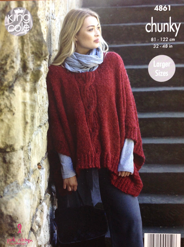 4861 King Cole chunky ladies poncho knitting pattern
