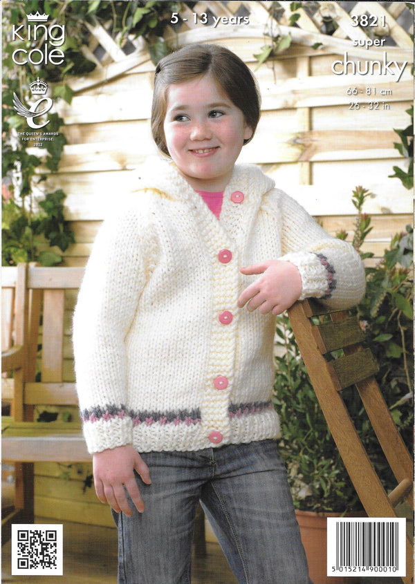 King Cole 3821 - Super Chunky Collared Cardigan and Hoodie knitting pattern