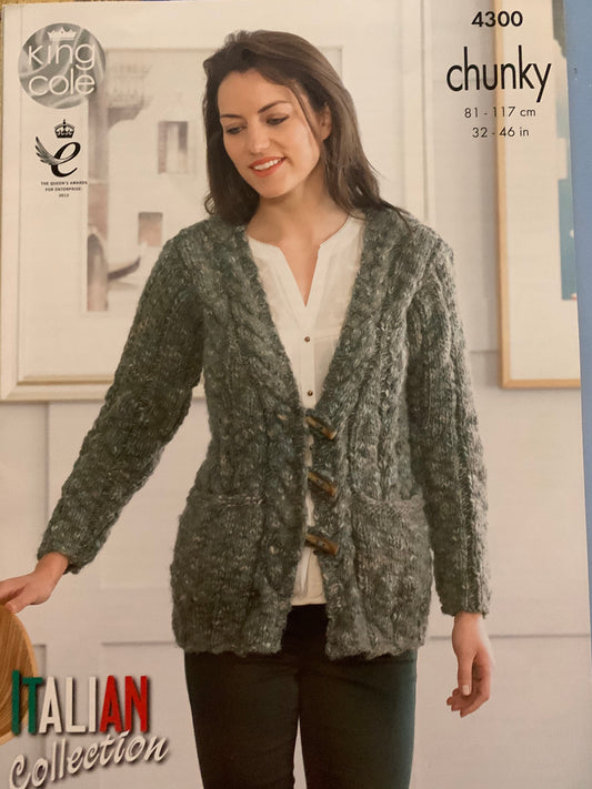 King Cole 4300 Chunky Ladies Jacket and Sweater knitting pattern