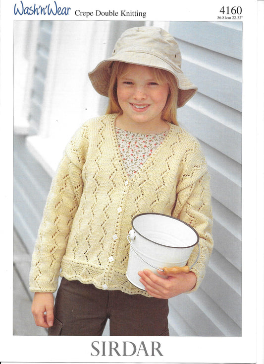 4160 Sirdar wash ‘n’ wear crepe dk child cardigan knitting pattern