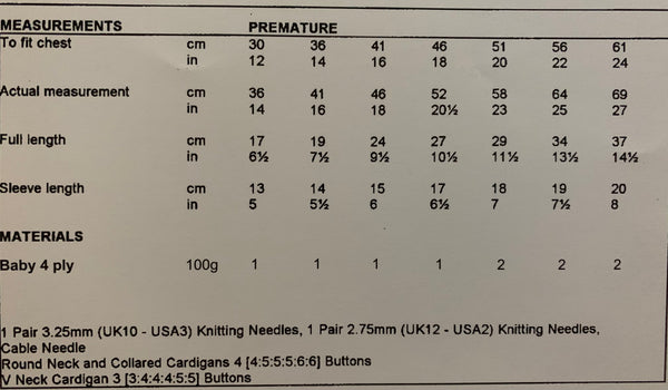 4420 Stylecraft Baby 4 ply premature and baby cardigan knitting pattern