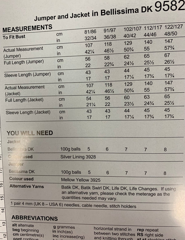 9582 Stylecraft Bellissima DK Ladies Sweater and Jacket knitting pattern