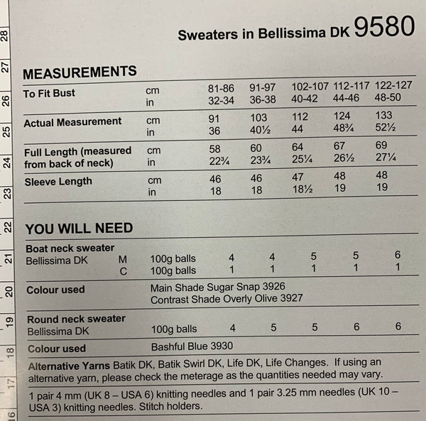9580 Stylecraft Bellissima dk ladies sweaters knitting pattern