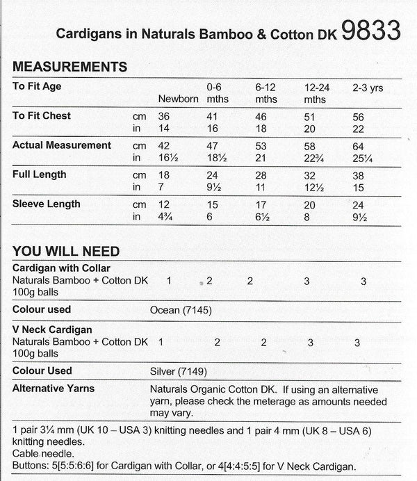 9833 Stylecraft Naturals Bamboo and cotton baby child cardigans knitting pattern