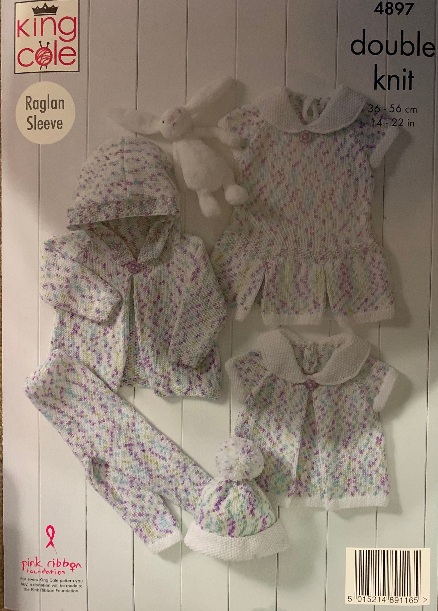 4897 King Cole double knit baby dress, hoodie, top, hat and leggings knitting pattern