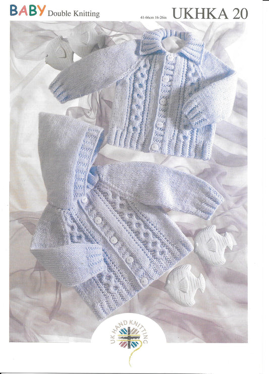 UKHKA 20 BABY DK Baby Hooded Jacket and jacket with collar knitting pattern