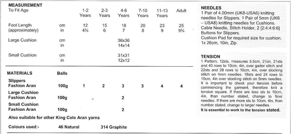 King Cole 3471 Fashion Aran Cushion and Slippers knitting pattern