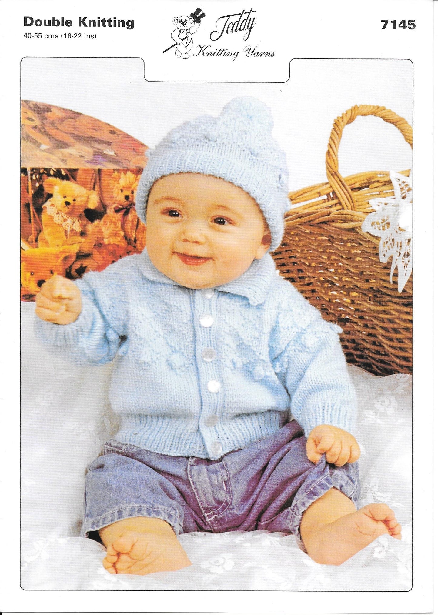 7145 Teddy dk baby jacket and hat knitting pattern