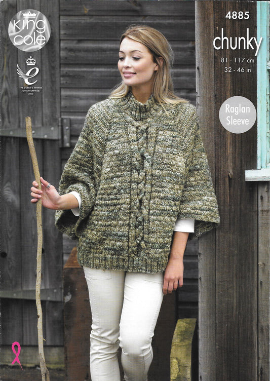 4885 King Cole Chunky ladies cape and waistcoat knitting pattern