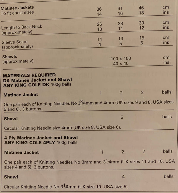 King Cole 2800 DK - 4 ply Baby Shawl and Matinee Jacket Knitting Pattern